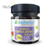 Miel de abeja orgánica con bayas de saúco, equinácea, vitamina C y propóleo, 280 g, Bioherba