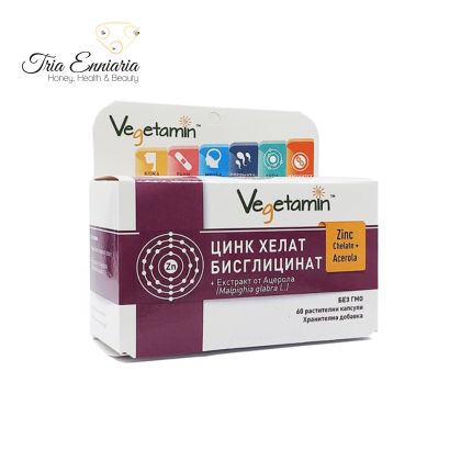 Bisglicinato De Quelato De Zinc Con Extracto De Acerola, 60 Cápsulas Vegetales, Vegetamin