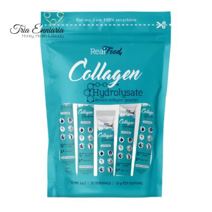 Colágeno hidrolizado de res en polvo, 20 sobres x 20 g, Real Food