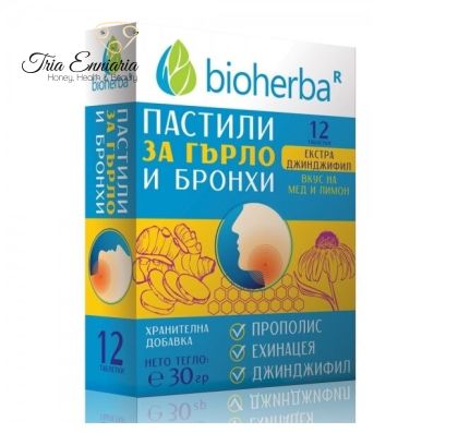 Lutschtabletten für Hals und Bronchien mit Honig-Zitronen-Geschmack, 12 Stk., 30g, Bioherba