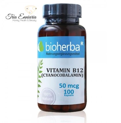Βιταμίνη Β-12 (κυανοκοβαλαμίνη) 50 mcg, 100 κάψουλες, Bioherba