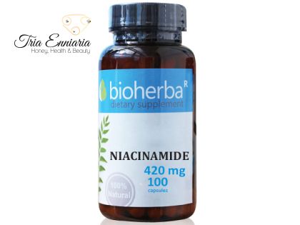 Niacinamidă (Vitamina B3), 420 mg, 100 capsule, Bioherba