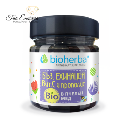 Sambuco, Echinacea, Vitamina C e Propoli in Miele Biologico, 280 g, Bioherba