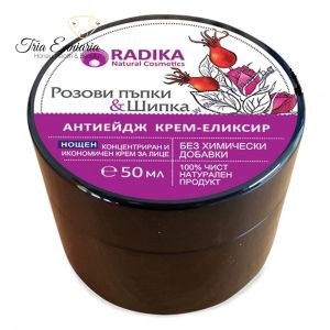 Night anti-age natural cream with pink buds and rose hips, RADIKA, 50ml